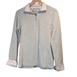 Orvis Grey 1/4 Zip Pullover Contrasting Cuffs and Collars Size Small